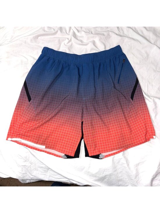 EXCELLENT Lululemon Mens Surge Running Shorts Linerless 7" Gradient Blue Grid M - Picture 10 of 12